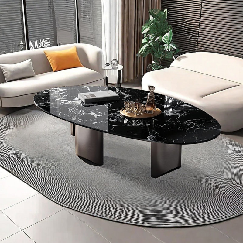 Table basse flottante ovale en marbre, H 15 po x L 59,1 po x l 31,5 po