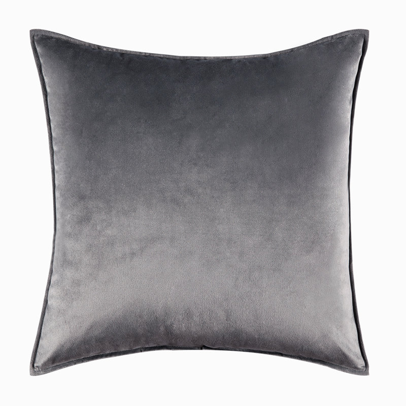  Square Velvet Pillow Cover & Insert, Gray, 22"H x 22"W