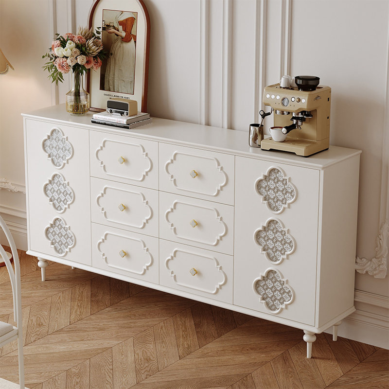 Buffet de style crème français, Blanc, H 37,4 po x l 70,86 po x P 13,77 po