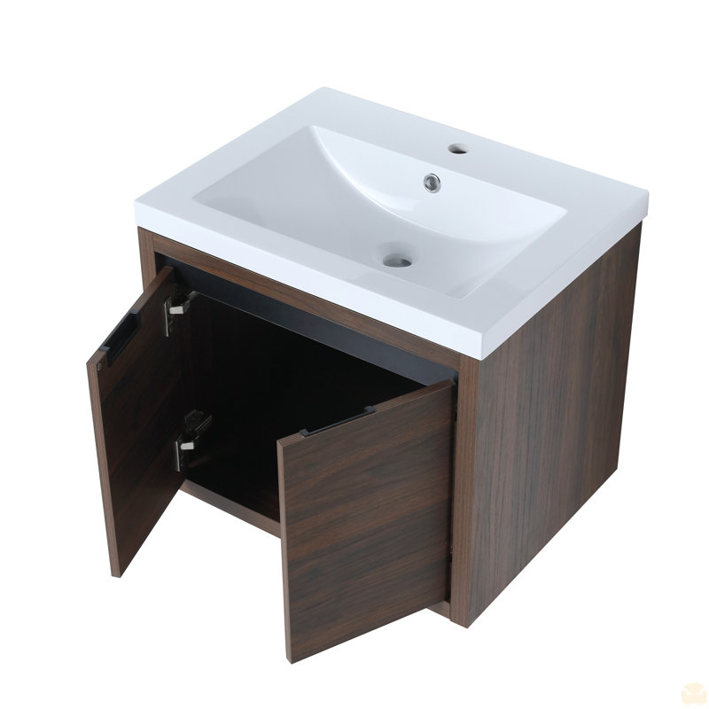 Armoire de salle de bain avec lavabo, portes à fermeture douce, conception à fixation flottante, Noyer de Californie