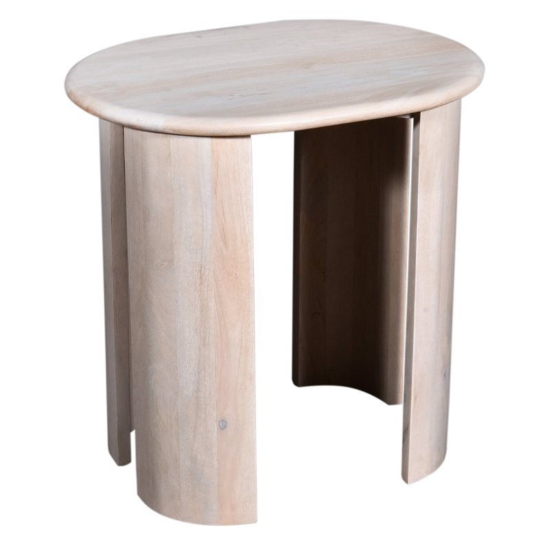 Rustic White Finish Oval Side Table, Living Room Solid Wood Accent Table