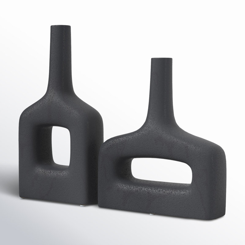 Vase en forme de beignet en céramique noire, ensemble de 2, Noir