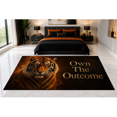 Tapis inspirant « Ultra fin » 152 x 213 cm (5 pi x 7 pi) « Tigre : Maîtrise ton destin » pour chambre d'enfant, chambre à coucher, salon et bureau à domicile, moquette douce à poils courts avec envers antidérapant en silicone