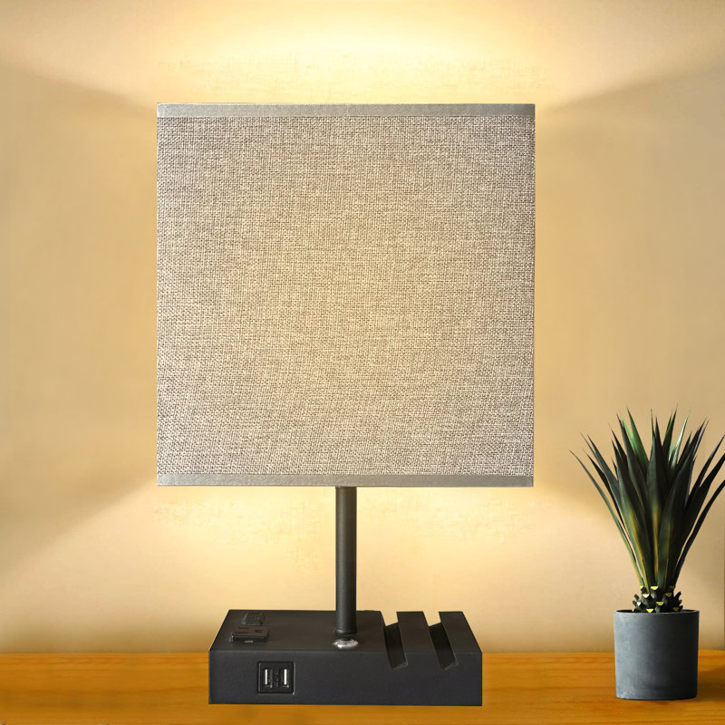 Lampe de table grise 17 "avec cannelure noire Emily-Anne