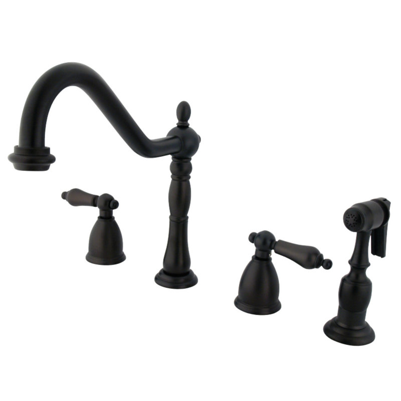 Kingston Brass Heritage Double-Handle Widespread Kitchen Faucet, With Spray, Oil Rubbed Bronze