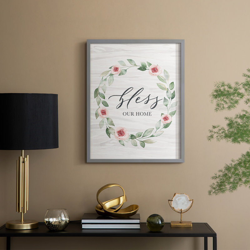 Bless Our Home Framed Print - Solid Wood, Gray, 11" H x 9" W