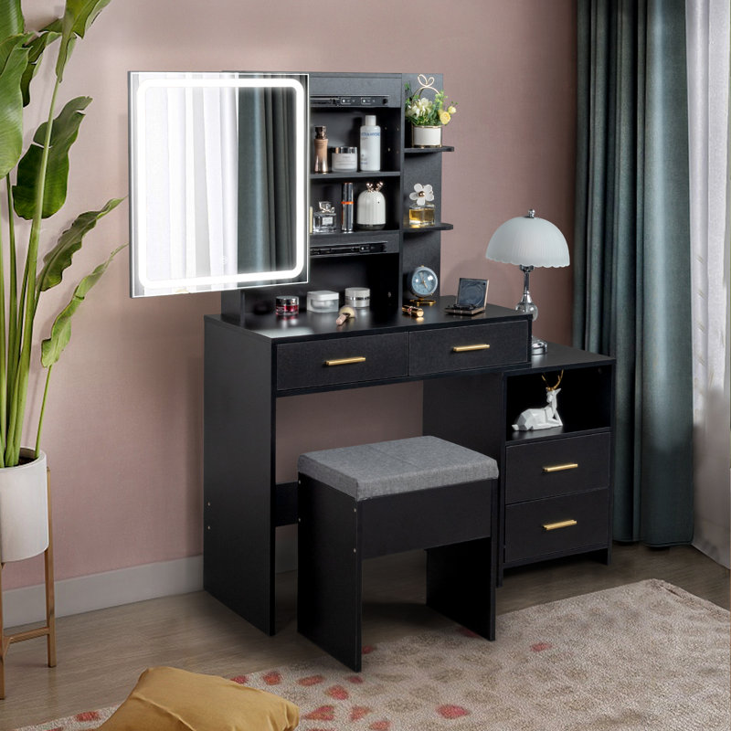 Meuble-lavabo avec miroir Mashdots, Noir, noir, noir, noir