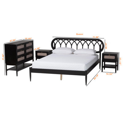 Abode Queen Size Wood Bed, Chest, Dresser and Nightstand in Black, 40.15'' H X 71.99'' W X 84.16'' L