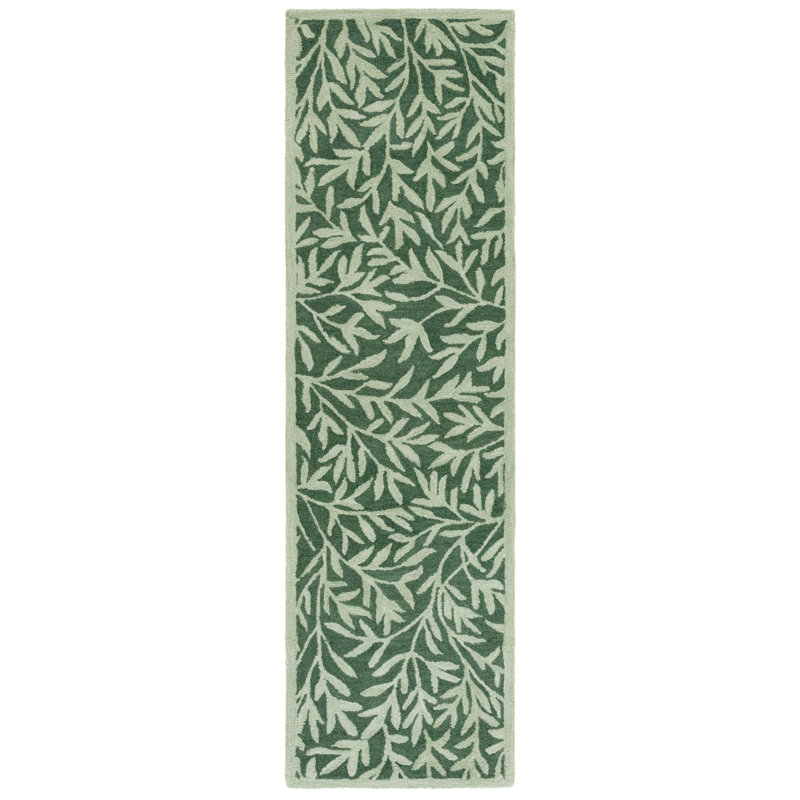 Tapis vert en laine / coton touffeté à la main Martha Stewart, Tapis de couloir 2 pi 3 po x 8 pi