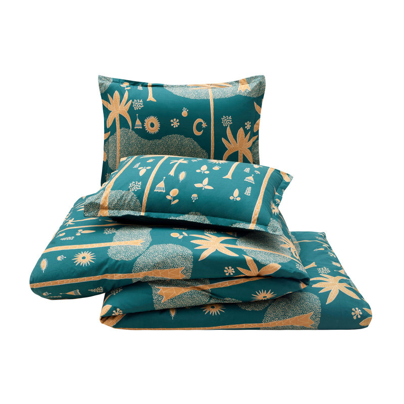Teal and Gold Cotton Queen Bohemian Duvet Cover Set