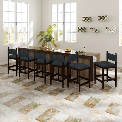 Illait 19.5" Wide Modern Linen Upholstered Bar Stool With Wood Frame and Footrest