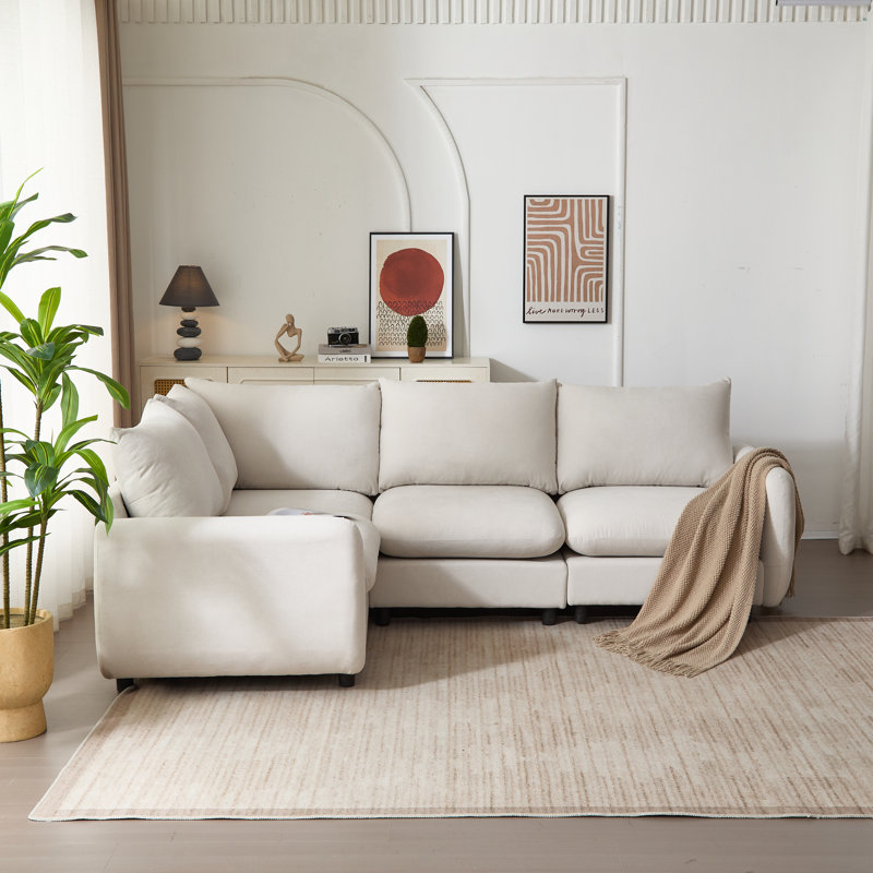 Ryder Modular Sectional Sofa, 34" H x 99.5" W x 69" D, White Polyester Blend
