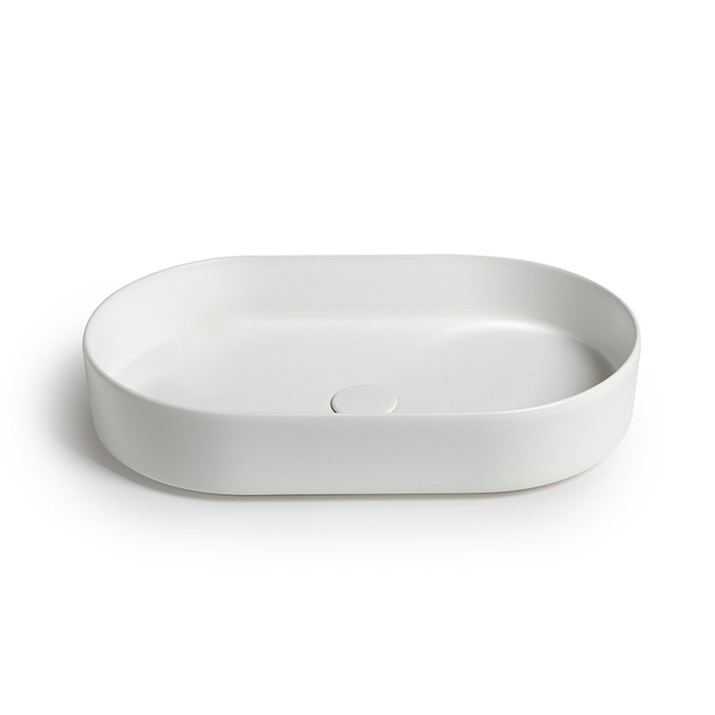 Lavabo de salle de bain vasque ovale en céramique 23,6 po Mood, Blanc lustré