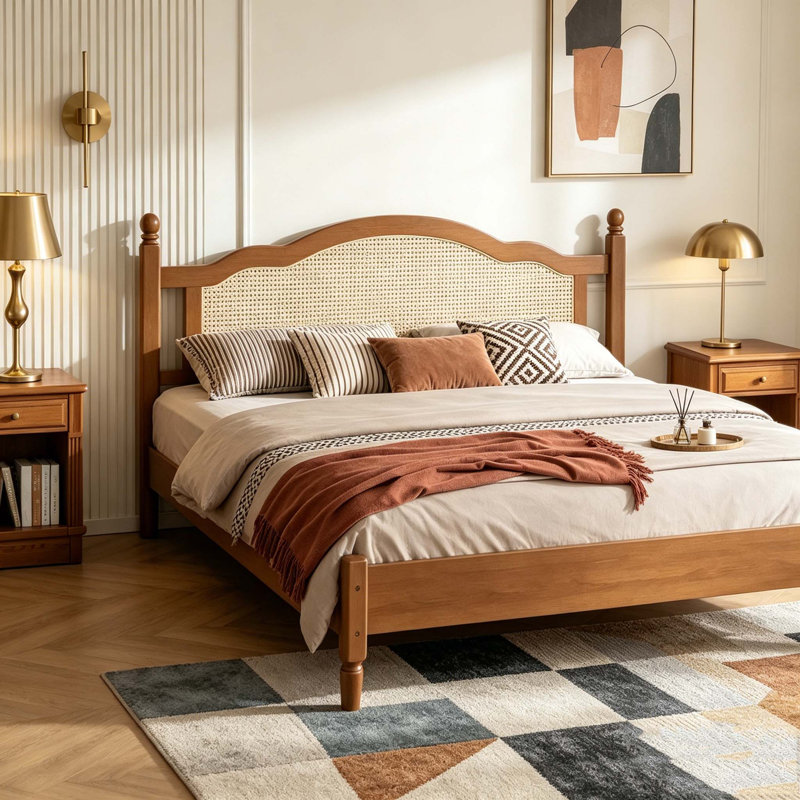 Lit plateforme en bois, Noyer, King