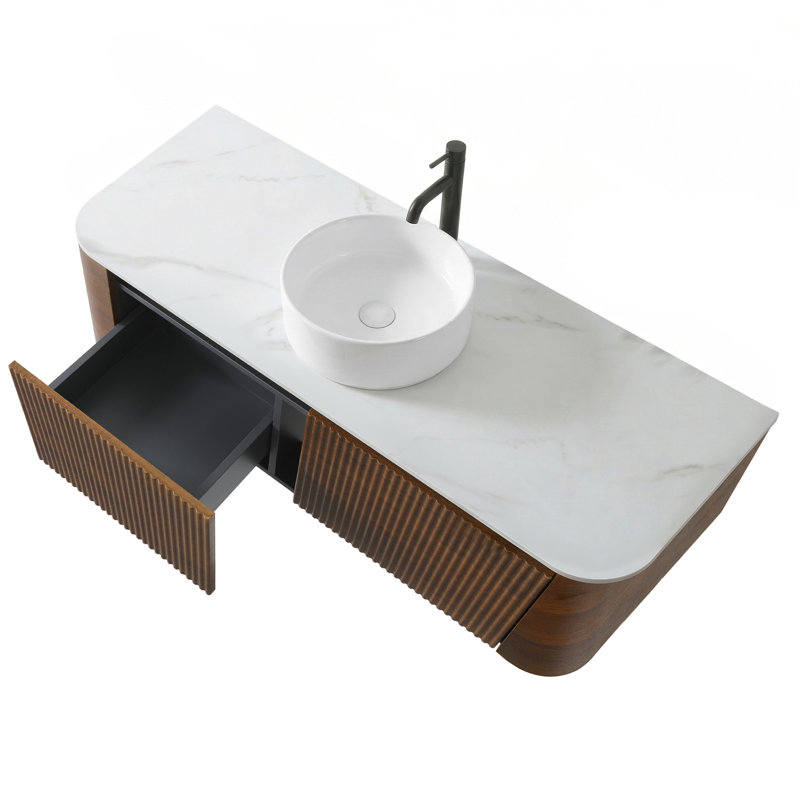 Comptoir de salle de bain mural en bois 48 po E1, Walnut, 48''
