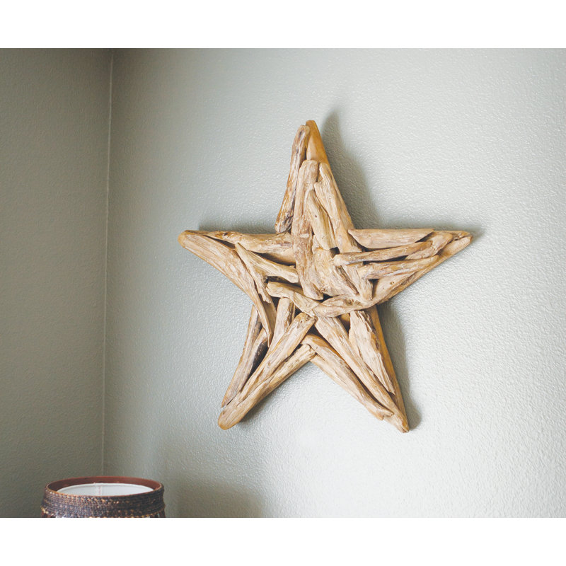 Décoration murale étoile en teck, H 18 po x l 18 po x P 3 po