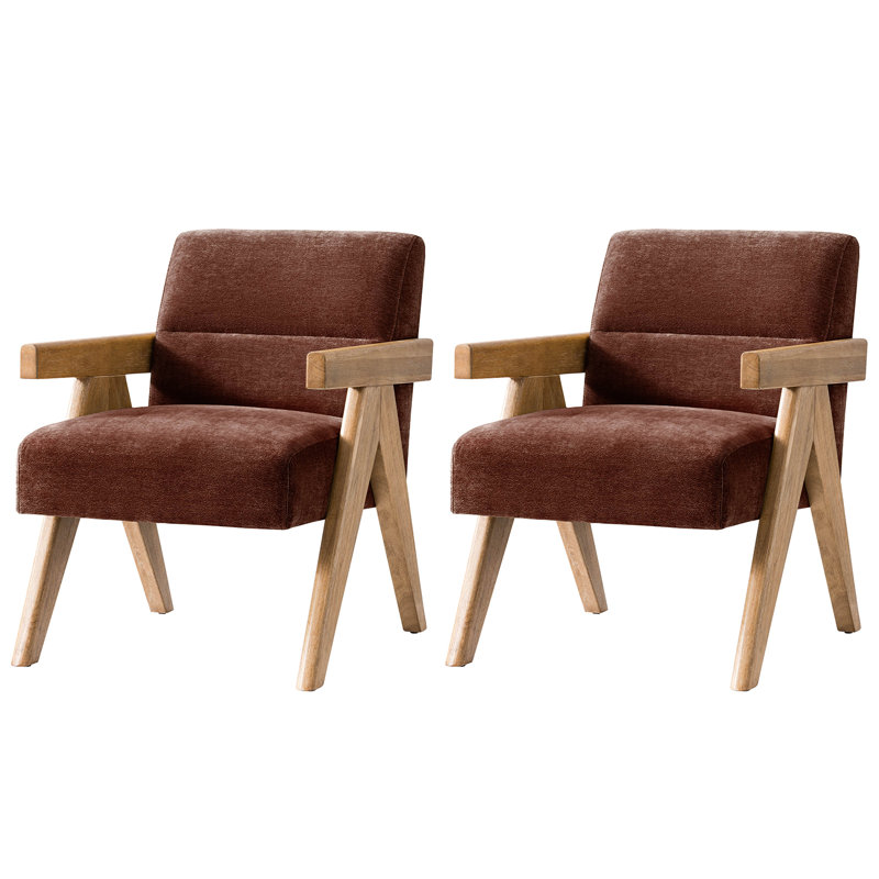 Donohoe Mid-Century Modern Accent Chair With Curved Wood Arms Set Of 2, Rust