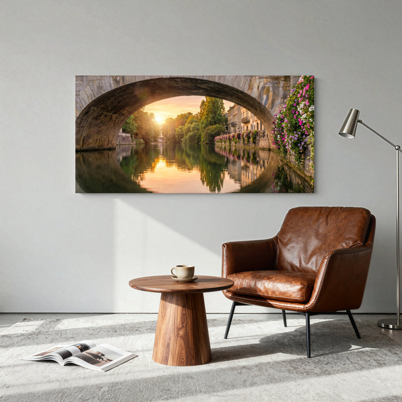 Ensemble de 1 tableau sur toile « Pont au coucher du soleil », L 48 po x H 24 po, Wrapped Canvas