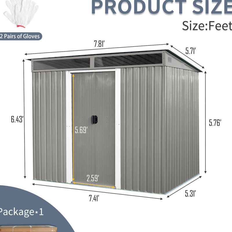 Remise de rangement extérieure en métal 8 x 6 pi avec portes verrouillables - To