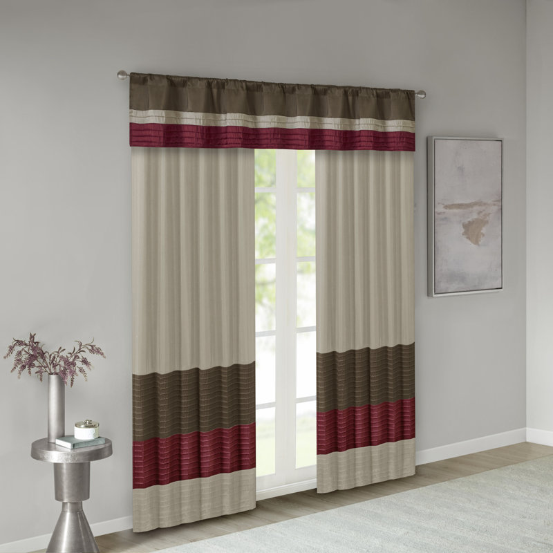 Red and Tan Polyoni Pintuck Window Valance with Rod Pocket