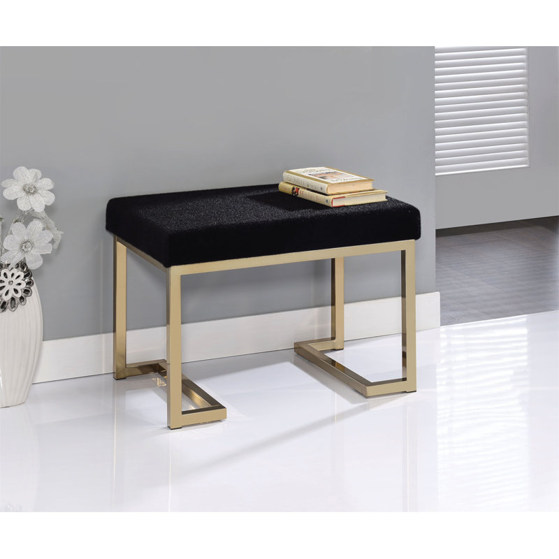 Ottoman In Black Fabric & Champagne