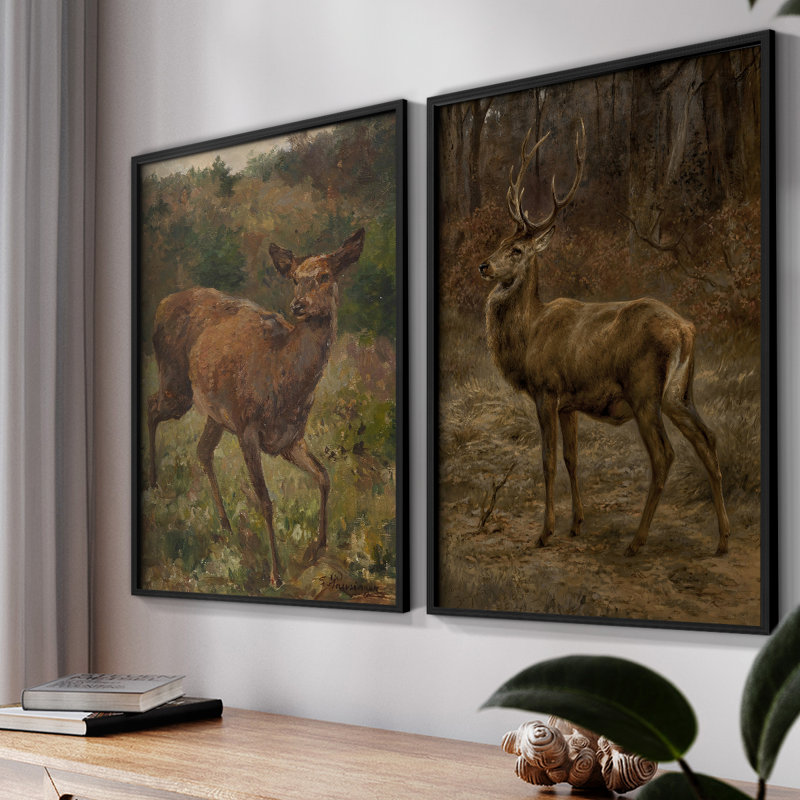 «Vintage Animal IV», impression giclée sur cadre - ensemble de 2, Noir, noir, noir, noir, H 17 po x l 42 po