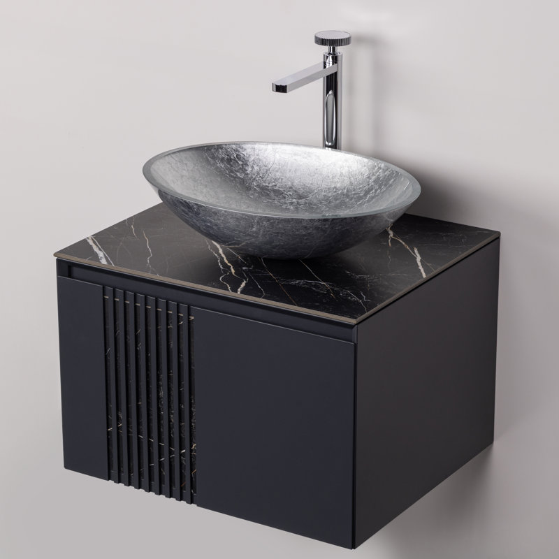 Luxury Oval Vessel Bathroom Sink, Silver Leaf