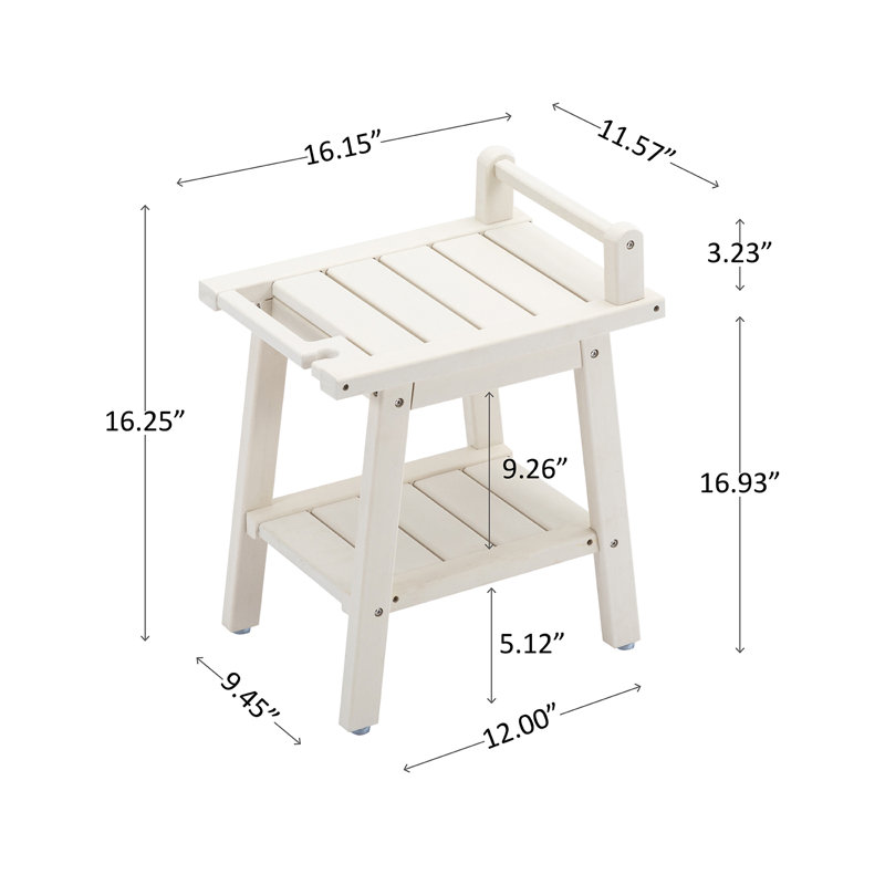 Natilea High-Density Polyethylene (HDPE) Shower Bench, 20" H x 16" W x 12" D, White/White