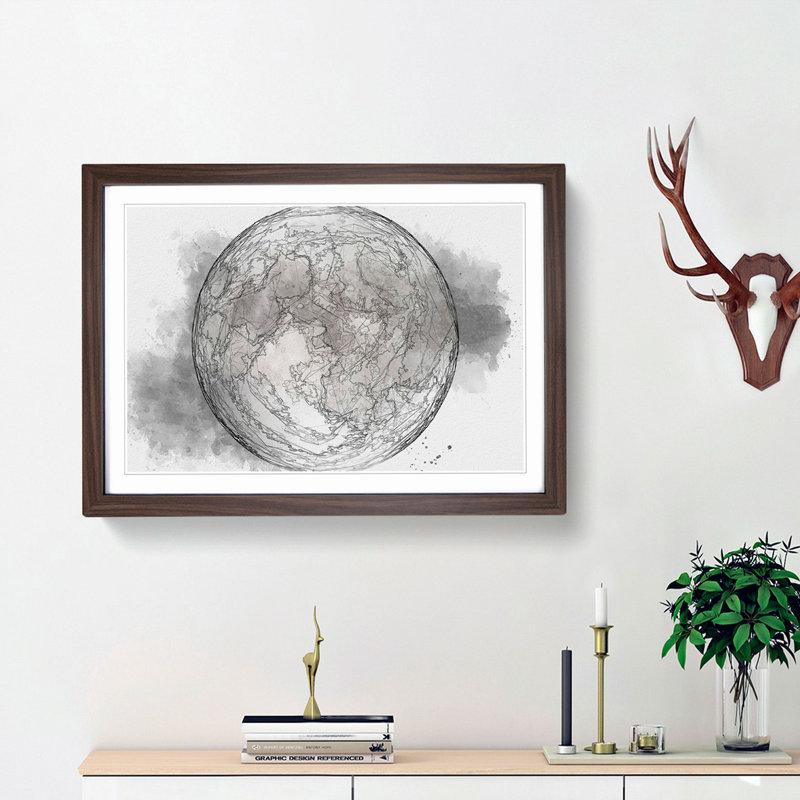 A Full Moon in Abstract - Picture Frame Graphic Art Print, 48cm H x 65cm W x 2cm D, Walnut Framed