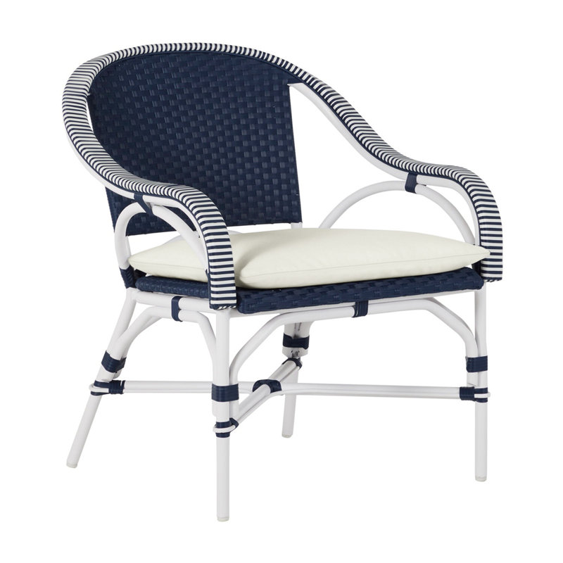 Savoy Patio Chair with Cushions, No Welt, Rollo Chambray, Chalk/White/Navy