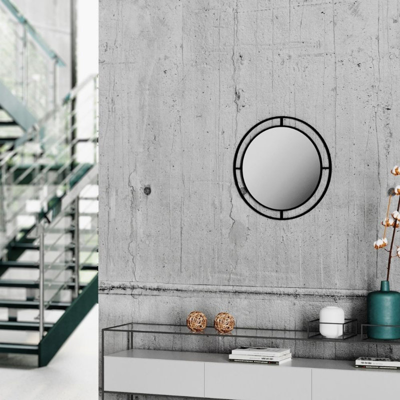 Bubble Round Accent Mirror with Durable Iron Frame for Entryway or Bathroom, Black