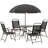 Outsunny 6 Piece Patio Dining Set For 4 With Umbrella, Outdoor Table And Chairs With 4 Folding Dining Chairs & Round Glass Table For Garden, Backyard And Poolside, Black-407217231