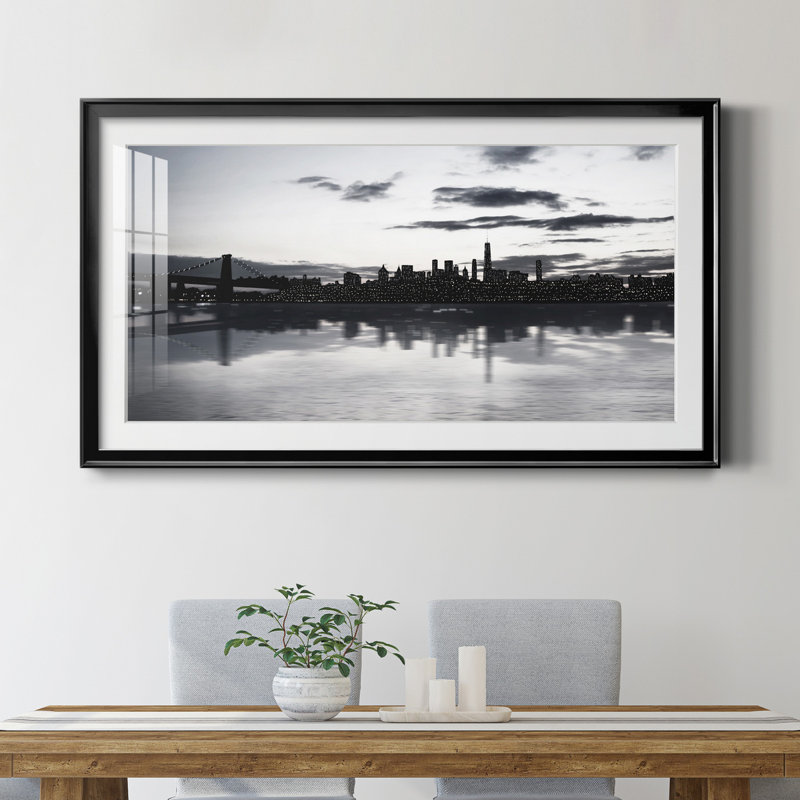 «Shimmering Skyline», reproduction d'art encadrée de qualité supérieure, prête à être accrochée, Cadre noir
