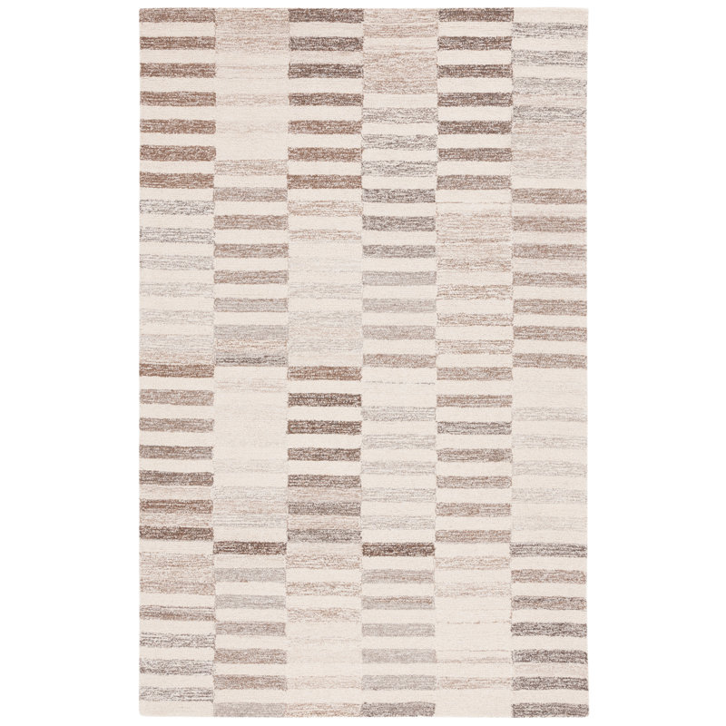 Delfida Ebony Hand Tufted Wool Jute Cotton Geometric Rug in Ivory/Beige, Rectangle 4' x 6'