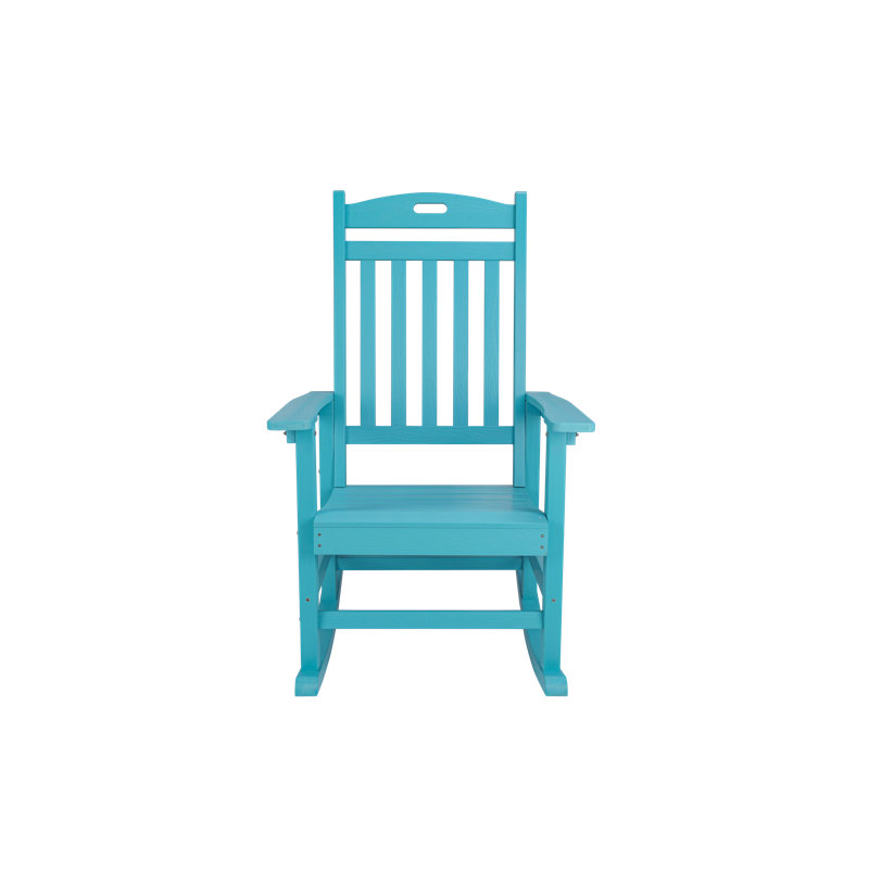 Chaise berçante surdimensionnée pour l'extérieur, chaise berçante en polyuréthane haute résistance toutes saisons, capacité de poids de 400 lb, grand et grand confort avec dossier de 31 po de hauteur pour le porche et la cour, bleu
