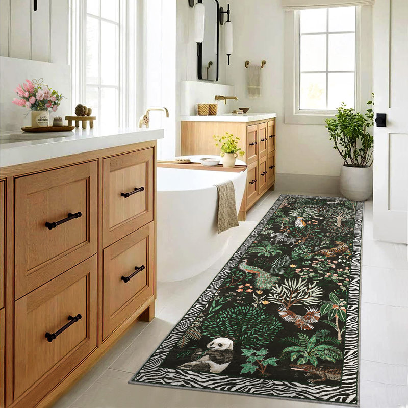 Tapis de salon pour animaux lavable Jungle, Tapis de couloir 2 pi x 6 pi, Noir
