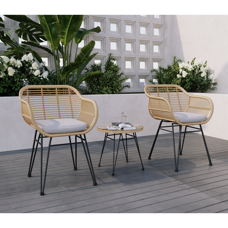Buschi Round Wicker Rattan Patio Waterproof Seating Set with Cushions and Table, Black, Yellow