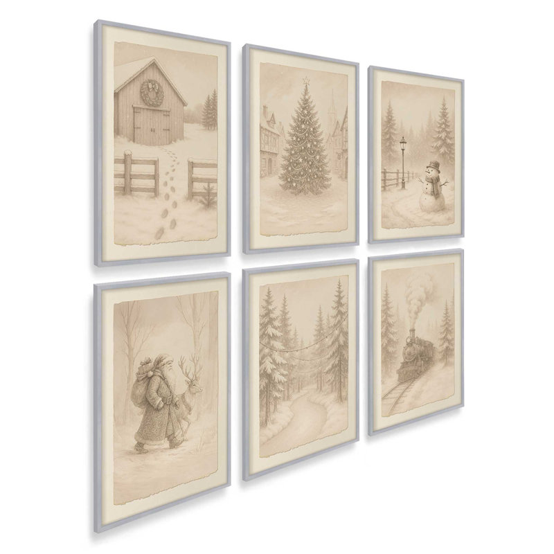 Ensemble de 6 estampes The Whispers of Christmas Past, H 17,5 po x l 81 po, Chrome poli