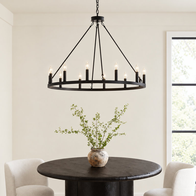 Madalyn 12-Light Chandelier, Blanc craquelé / noir classique