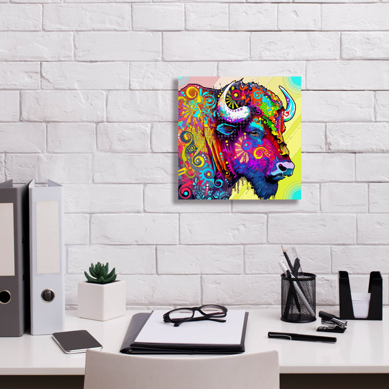 «The Profile Bison» par Dean Russo, art mural sur toile, H 12 po x l 12 po x P 0,75 po