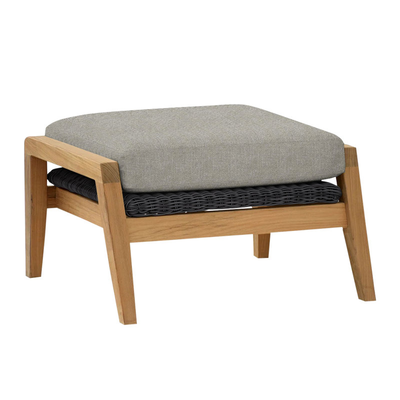 Spencer Outdoor Teak Ottoman, Sharkskin, Spencer Black