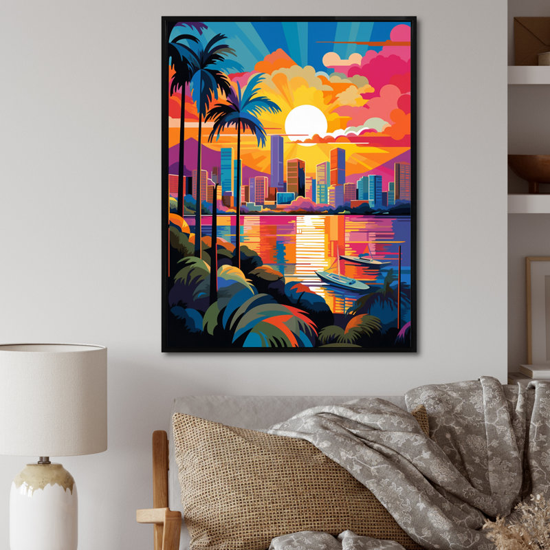 City Maui Popart II - Maui, reproduction d'art mural, H 20 po x l 12 po x P 1 po, Cadre flottant noir