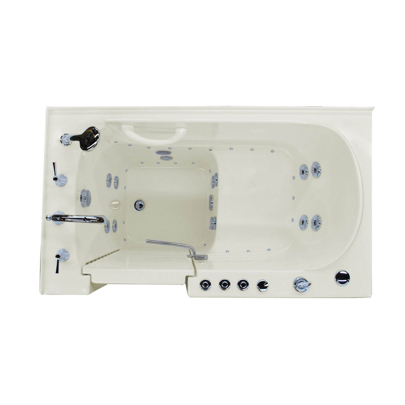 Ashton 52.8'' x 29.5'' Fiberglass Bathtub with Faucet, Biscuit, Left