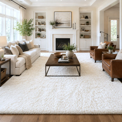 White Fluffy Area Rug - Ultra Soft Shag Rug for Living Room, Bedroom, Holiday Decor, Non-Slip Plush Carpet for Modern Home