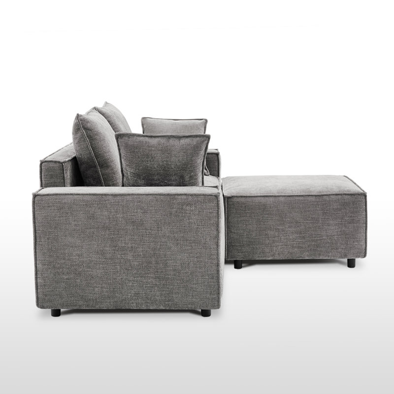 Causeuse modulaire avec repose-pieds Makassar, Gris chenille