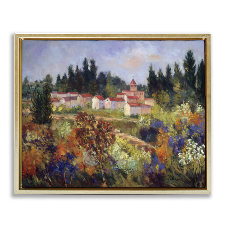 "Toile de campagne toscane", art mural gris sur toile flottante par Alexi Fine, Cadre flottant métallique doré