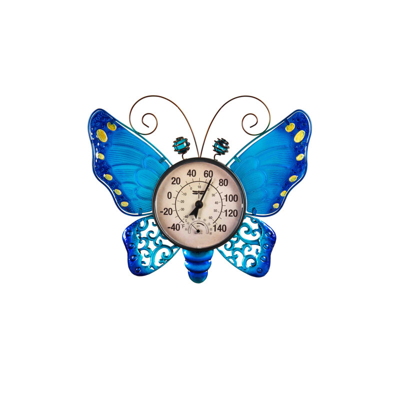Thermomètre mural intérieur / extérieur Butterfly, Bleu