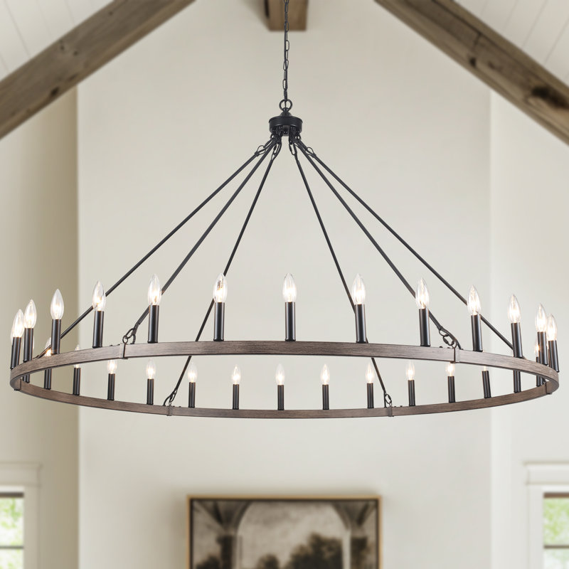 Lustre Yeraldine Light Lagre, Noir mat / imitation grain de bois, 20 lumières