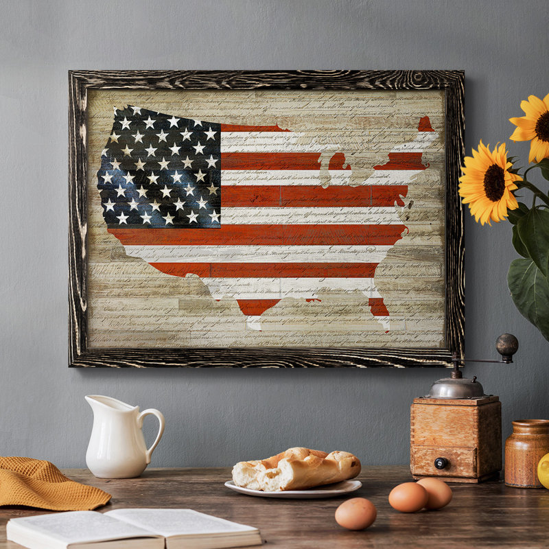 Drapeau américain encadré sur toile, H 18 po x l 26 po x P 1,5 po, Noir