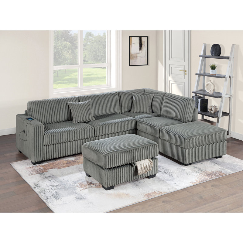 Canapé modulaire en L en velours côtelé Camel, Fumée
